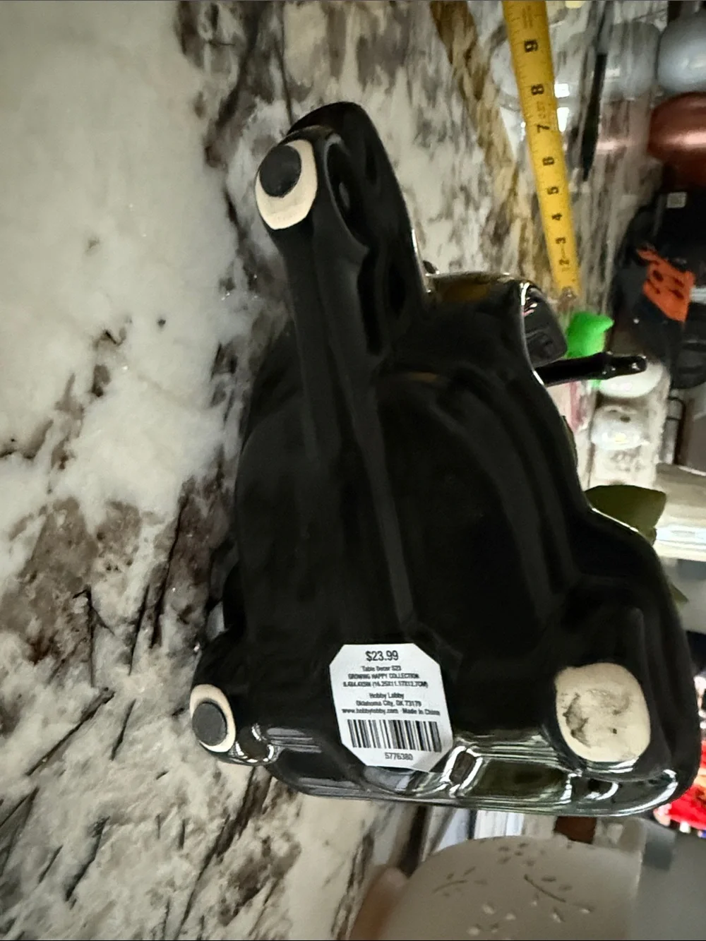 Black Ceramic moped Planter with Faux Succulent